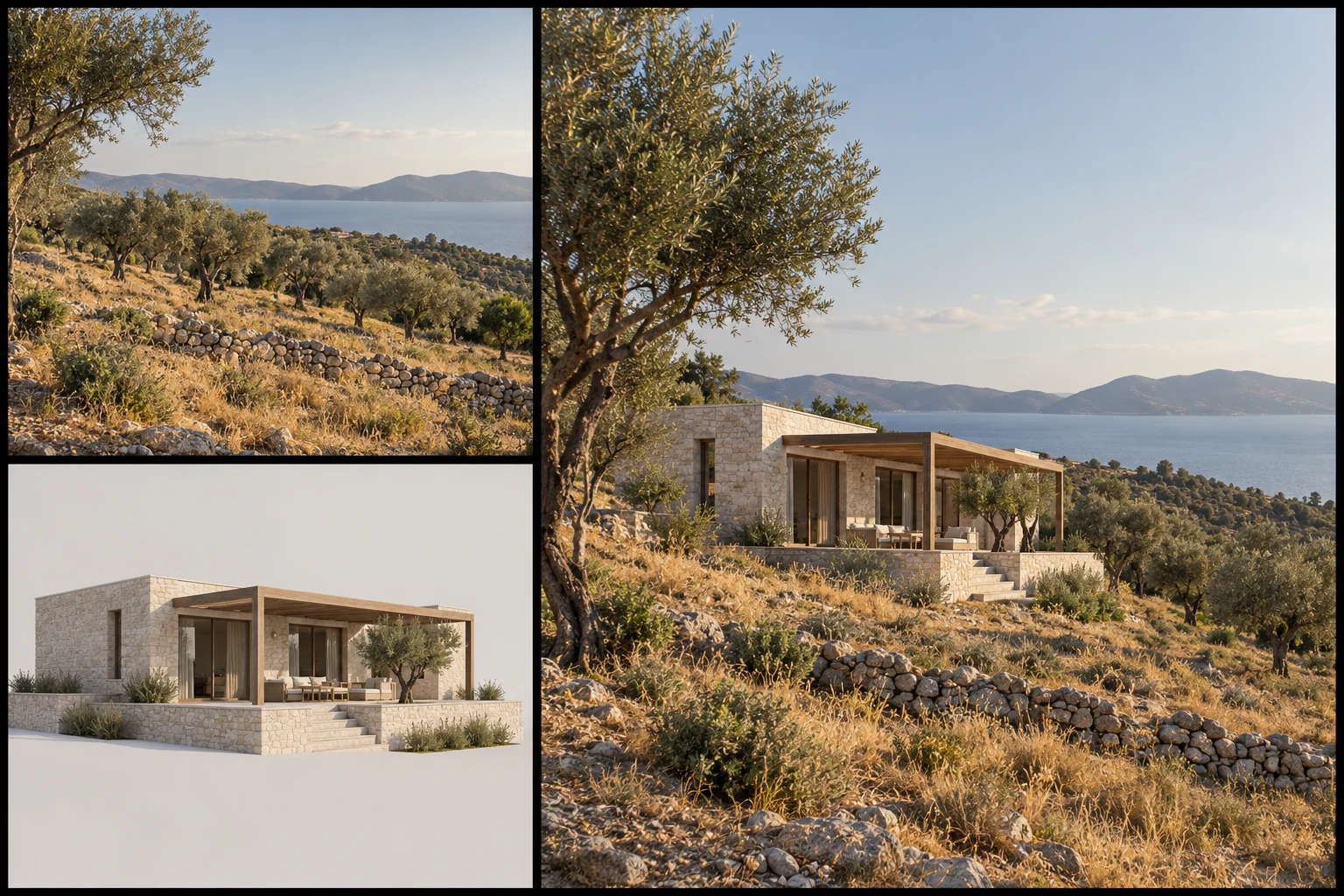 A site photograph and building concept alongside an original contextual placement illustration