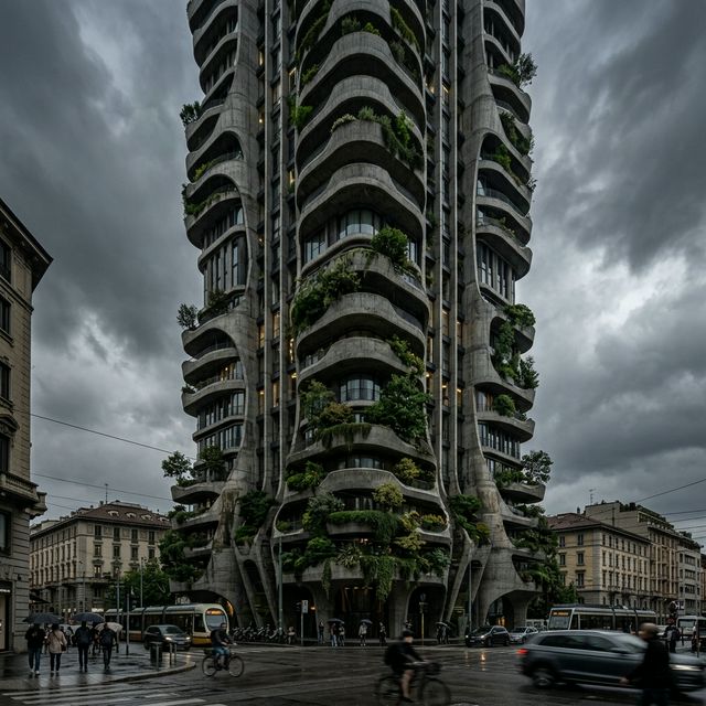 Neo-brutalist tower render